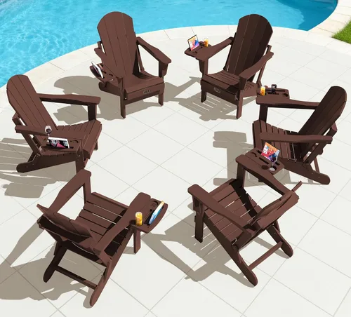 Vista 15 de SERWALL Silla Adirondack plegable para exteriores, silla de patio con portavasos - Ejército
