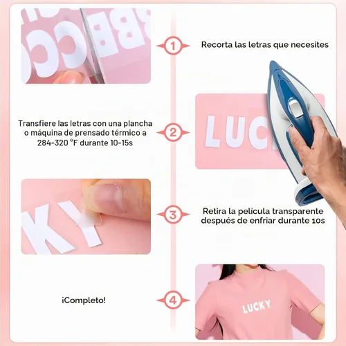 Vista 6 de 10 hojas 1660 piezas letras y números termoadhesivos para ropa, letras de vinilo termoadhesivas blancas de 1 pulgada con letras de transferencia