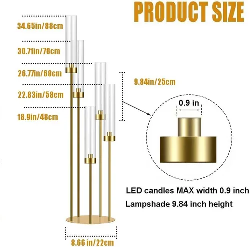 Vista 2 de Juego de 35 en 1 candelabros dorados para centros de mesa, portavelas para mesas, centros de mesa para bodas, decoraciones de mesa, pantalla