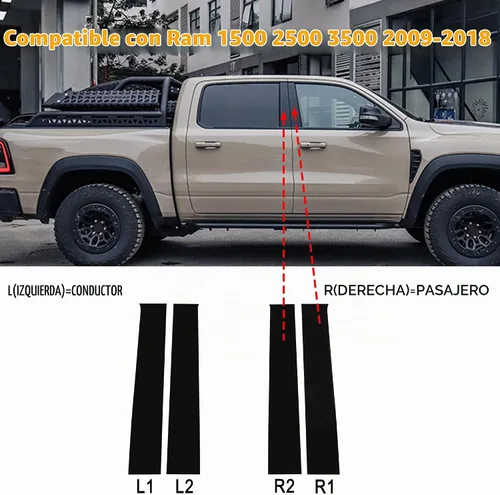 Vista 7 de TOMALL Calcomanías de vinilo para poste de ventana de automóvil compatibles con Dodge Ram 1500 2500 3500 2009-2018, calcomanías de columna de Negro