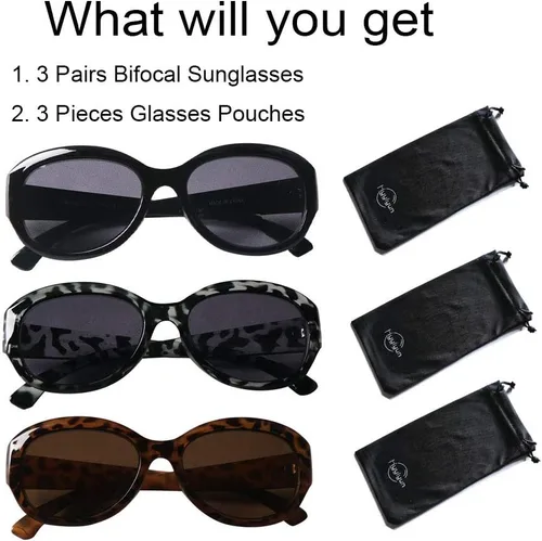 Vista 6 de Lentes de sol bifocales de lectura para mujer, 3 pares, estilo vintage, diseño ovalado Jackie Nearly Invisible Bifocal Lenses,Jackie Oval Ladies