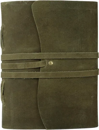 Vista 10 de KomalC Cuaderno de cuero hecho a mano 7x5 pulgadas Cuaderno vintage azul con papel en blanco sin renglones Diario de viaje antiguo, cuaderno