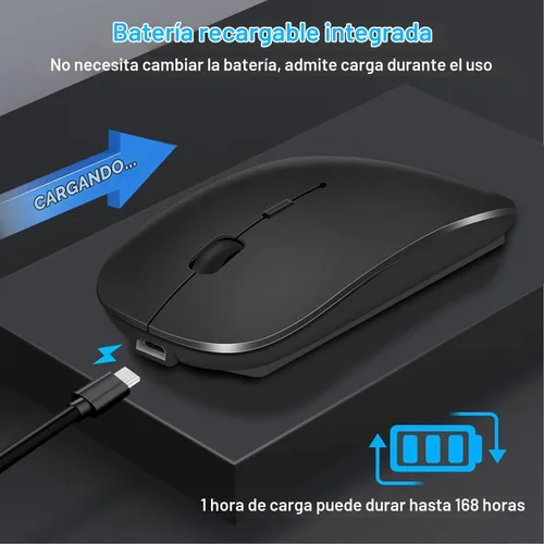 Vista 6 de Ratón Bluetooth recargable para laptop, mouse inalámbrico para MacBook air/Mac/MacBook Pro, mouse jiggler Bluetooth 5.2/3.0 y USB tipo C de 2.4 GHz