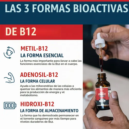 Vista 3 de BioActive Vitamina B12 1000 mcg Contiene 3 formas bioactivas B12 Plus metilfolato Cofactor - Metilo B12, adenosilo B12 e hidroxi B12