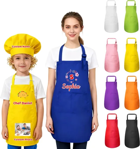 Vista 7 de Delantal personalizado para niños, mujeres y hombres con foto de texto, delantal personalizado para mujeres, delantales de chef para hombres
