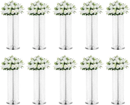 Vista 10 de Nuptio 2 centros de mesa de cristal dorado de 23.6 pulgadas de alto, jarrones de flores para decoración de mesas de fiesta