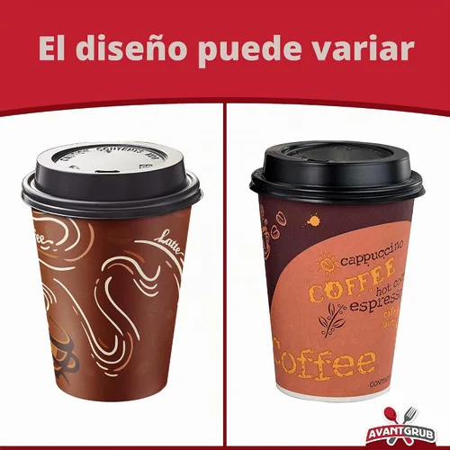 Vista 2 de Avant Grub Paquete de 100 tazas de café de papel de grado restaurante de 12 onzas con tapas de cúpula reciclables. Vasos desechables duraderos sin