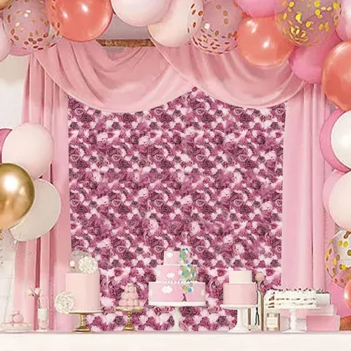 Vista 3 de OUKANING Paquete de 6 paneles de pared de rosas artificiales de seda para fiestas, bodas, flores, telón de fondo de pared para escenario del hogar
