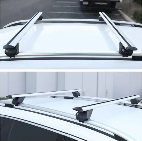 Vista 4 de J2 Engineering J2-RR-120-WH - Par de portaequipajes de aluminio de 49 pulgadas para rieles elevados con bordes en ángulo, universal, ajustable de 32