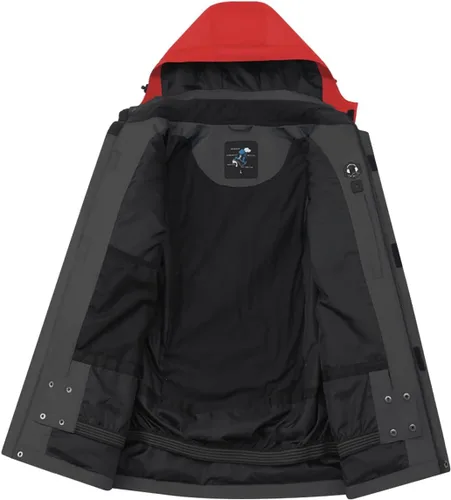 Vista 5 de PHIBEE Chaqueta de esquí impermeable para hombre, abrigo de nieve cálido a prueba de viento, chaqueta de lluvia con capucha