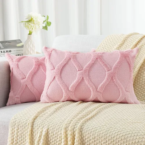 Vista 55 de decorUhome - Juego de 2 fundas de cojín decorativas para primavera de 16 x 16 pulgadas, fundas de almohada afelpadas de lana y piel sintética suave