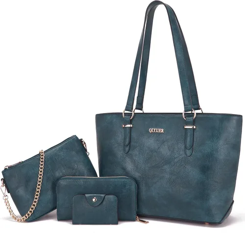 Vista 21 de Qiyuer - Bolsos para mujer, carteras, juegos de bolsos con asa superior, bolsos de hombro, bolso de mano, bolso de trabajo con cartera a juego, 3