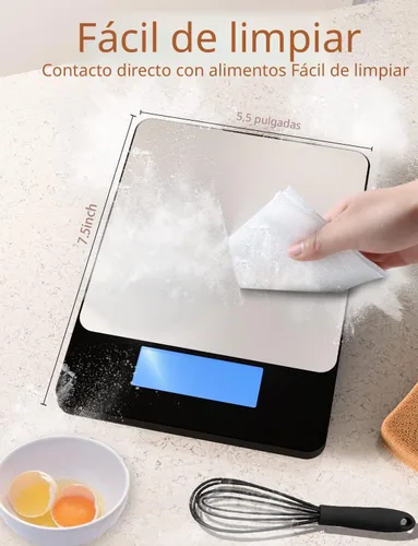 Vista 6 de Báscula de alimentos - Báscula de cocina digital de 33 libras para gramos y onzas de alimentos, recargable, acero inoxidable 304, baterías y carga