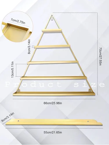 Vista 3 de Lorvain - 10 estantes de almacenamiento de esmalte de uñas de metal para montaje en pared, 5 niveles, color dorado, triangular, vitrinas