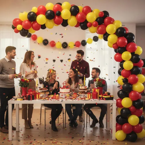 Vista 5 de TNWBA Globos rojos, negros y amarillos, 120 globos de látex, decoración de cumpleaños, boda, baby shower, fiesta Rojo Negro Amarillo