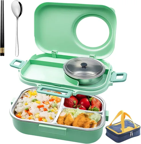 Vista 15 de Juego de contenedores de almuerzo portátiles aislados, caja Bento para adultos con bolsa de almuerzo aislada, 2 contenedores térmicos apilables