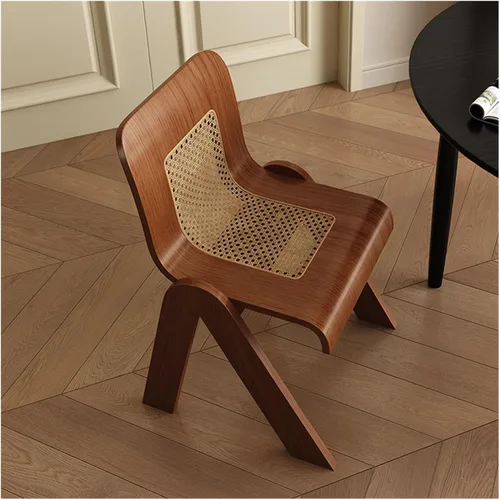 Vista 5 de sillas de comedor Silla de comedor de madera maciza Ratán Respaldo del hogar Sub Pequeño Sala de estar Balcón Cocina moderna