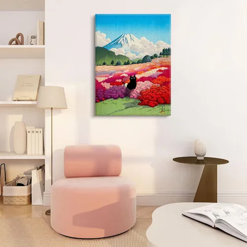 Vista 4 de Divertido póster de lienzo de gato negro japonés, arte de pared de gatos en pinturas famosas, impresiones estéticas de gatos y gatos en pinturas