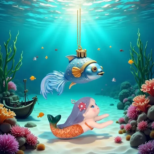 Vista 2 de GANPUB Decoración flotante de pecera, sirena de peces de acuario, adornos, decoración llamativa, dibujos animados de mascotas acuáticas, figuras