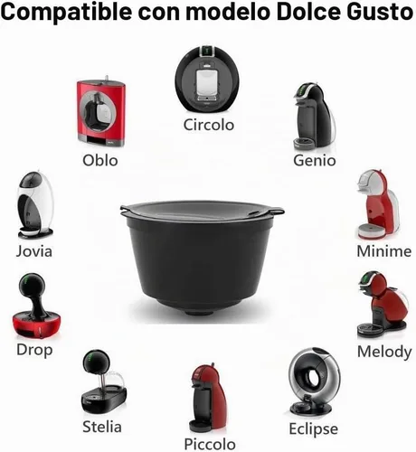 Vista 6 de 6 cápsulas de café recargables, filtro de café reutilizable con cuchara de café, cepillo (6 unidades, negro)