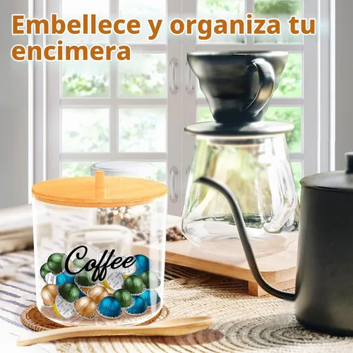 Vista 4 de homicozy Soporte para Cápsulas de Café con Tapa de Bambú, Gran Capacidad de 80 Onzas, Almacenamiento Transparente de Encimera para Cápsulas de Café