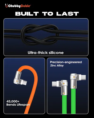 Vista 5 de chubbycable FlexElbow - Cable de carga rápida de 90 grados y 240 W, cable USB C en ángulo recto, cable de carga de silicona compatible con iPhone