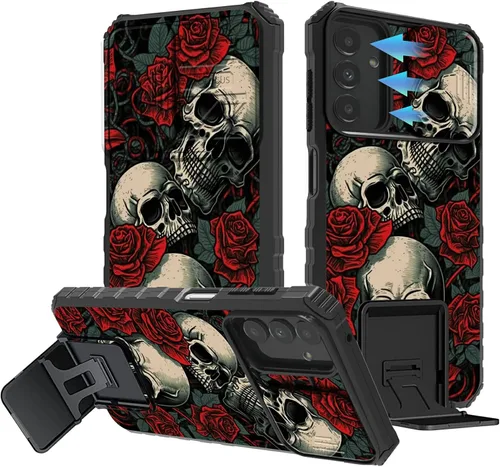 Vista 65 de Funda para Samsung Galaxy A13 5G/4G/A04S, Galaxy A13 5G con cubierta de cámara deslizante, funda de doble capa integrada con función atril