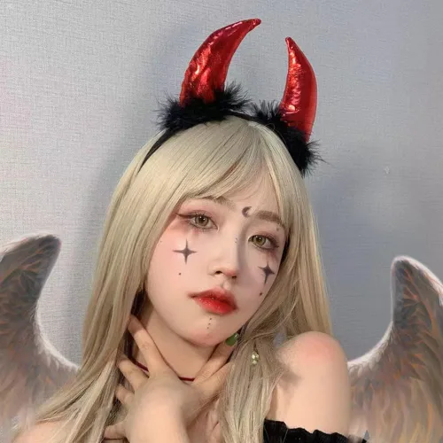 Vista 3 de MOFEINI Devil Horns Headband Halloween Costume Accessories for Women Men