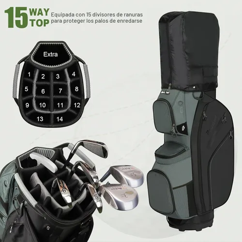 Vista 2 de 15 Way Golf Cart Bag with Organizer Top, Golf Club Cart Bag for Men Negro y Verde