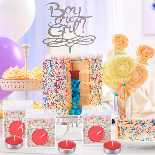 Vista 5 de MTLEE 60 juegos de recuerdos de fiesta de baby shower para invitados, regalos de baby shower, velas de té con etiquetas de agradecimiento y bolsas
