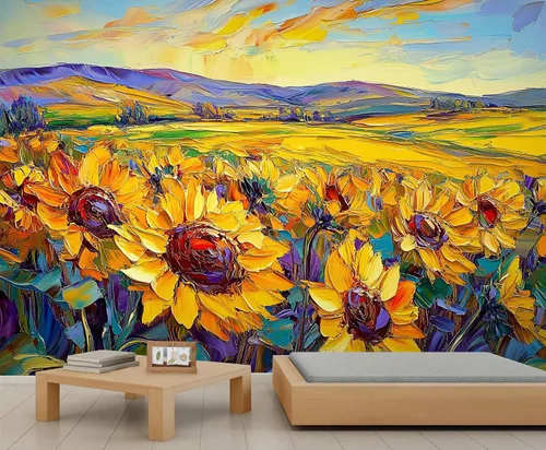 Vista 24 de Mural de pared floral retro, papel tapiz rústico floral de bar, flores abstractas 3D, impermeable, para cafetería, restaurante, sala de estar