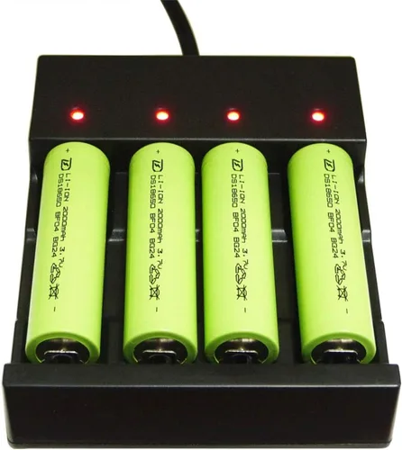 Vista 6 de ZYAMY Cargador de batería inteligente USB de 4 ranuras 5V para baterías recargables 3.7V Li-ion 10440, 14500, 16340, 16650, 14650, 13350, 18500