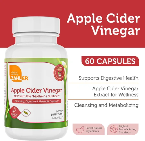 Vista 2 de Zahler Cápsulas de vinagre de sidra de manzana con suplemento de fibra, limpieza, apoyo digestivo y metabólico, dieta saludable y apetito, píldoras