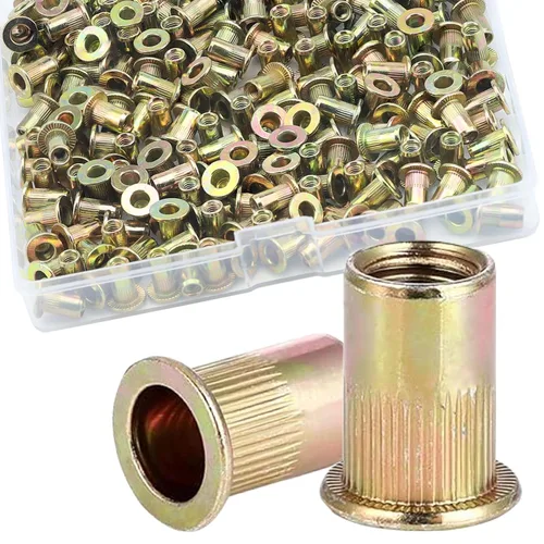Vista 13 de Tuerca de remache de 1/4”-20 UNC, 80 piezas de acero inoxidable 304 de cabeza plana Rivnut, inserto roscado Nutsert