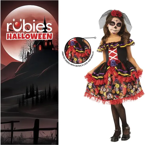 Vista 3 de Rubies Disfraz del Día de los Muertos para niña, talla M