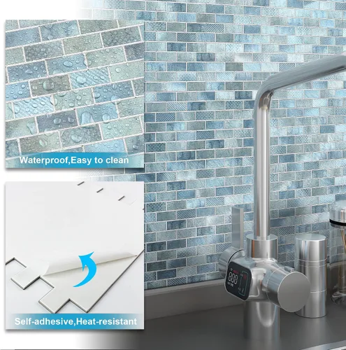 Vista 7 de BeNice Pelar y pegar contra salpicaduras para cocina, azulejos de metal para salpicaduras de azulejos de mosaico de despegar y pegar para chimenea
