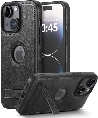 Vista 31 de Funda de cuero para iPhone 13 Pro, funda protectora delgada con función atril a prueba de golpes, soporte invisible integrado compatible con iPhone