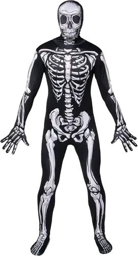 Vista 3 de Spooktacular Creations Disfraz de esqueleto realista para hombre disfraz de calavera realista con capucha para adultos fiesta de disfraces
