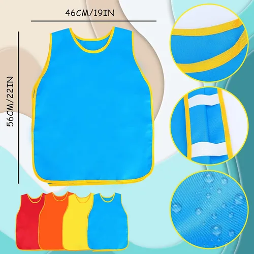 Vista 2 de Paquete de 4 delantales artísticos para niños, delantales de pintura para niños, espaciosos, sin mangas, impermeables, delantales de pintura