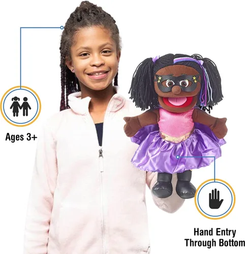 Vista 2 de Superhéroe de 14", niña negra, marioneta de mano