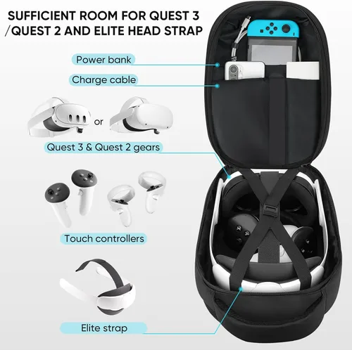 Vista 3 de BnLnHOGVR Quest 3 - Funda de transporte compatible con Meta Quest 3Quest 2, mochila bandolera de gran capacidad para correa de cabeza Elite