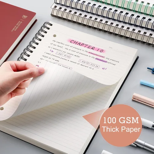 Vista 7 de EMSHOI Cuaderno con espiral A4, cuaderno de rayas universitario - 300 páginas, papel grueso de 100 g/m², se abre 180° para colocarse plano