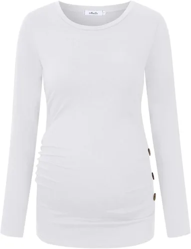 Vista 2 de Coolmee - Camiseta de maternidad fruncida con botones laterales, túnicas de maternidad de manga corta