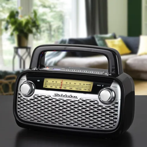 Vista 5 de Studebaker SB2006 Altavoz Bluetooth con radio portátil AM/FM Transmisión Bluetooth, batería recargable y alta potencia (negro)