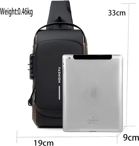 Vista 2 de CUICANSHANG Bolsa tipo bandolera impermeable para hombre, ligera, con cerradura de combinación, Negro