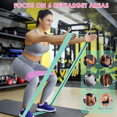 Vista 6 de Goocrun Bandas de resistencia de tela para entrenar, cinturón ancho con múltiples niveles de resistencia. Bolas de equilibrio de yoga. Ideal