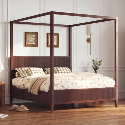 Vista 30 de Wood Canopy Platform Bed Full with Headboard, Trundle and 3 Drawers Negro-8.1