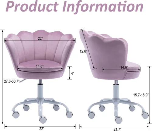 Vista 11 de Silla de escritorio de terciopelo para niños, bonita silla de computadora moderna tapizada, con brazo giratorio, silla de tocador ajustable