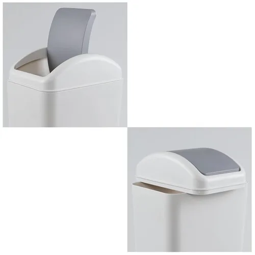 Vista 3 de Bote de basura de 3 galones con tapa oscilante, cubo de basura con tapa abatible, color gris Diseño de tapa abatible, material de plástico mate