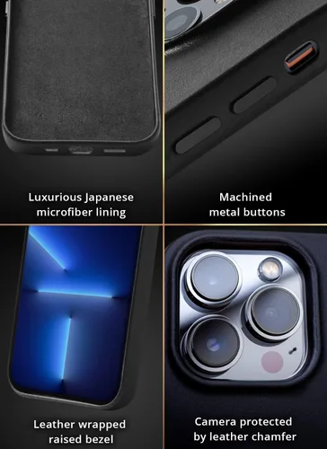 Vista 5 de Mujjo Funda de piel completa para iPhone 14 Pro con tarjetero (negro)